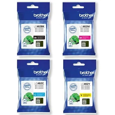 Four Brother ink cartridges arranged in a 2x2 grid on a white background.