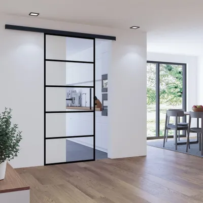Produktbild von inova Glasschiebetür 880 x 2035 mm, Klarglas, Komplettset mit Stabgriff, Softclose beidseitig