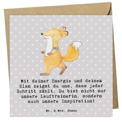 Produktbild von Mr. & Mrs. Panda Glückwunschkarte Lauftrainerin Inspiration - Grau Pastell - Geschenk, Trainerin, doppelkarte, Grußkarte, Klappkarte, anlasskarte, Laufcoach, Sportart