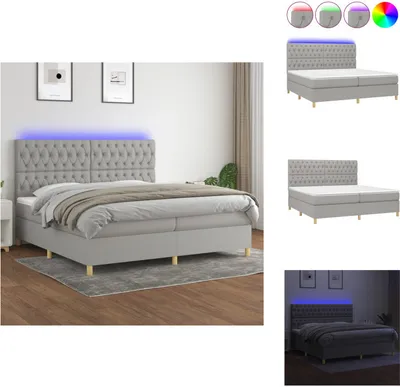 Produktbild von vidaXL Boxspringbett mit Matratze & LED Hellgrau 200x200 cm Stoff -  Betten & Bettgestelle