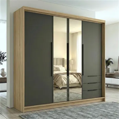 Produktbild von Geräumiger vier-türiger Kleiderschrank VIVO mit Schubladen und Metallgriffen – modernes Design