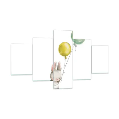Produktbild von Bilder auf glas - 5 Teile - Häschen Luftballons Kinder - 125x70cm - Glasbilder - Wandbilder - Bilder - zum Aufhängen bereit - Wanddekoration aus Glas - Glas Bilder - Wandbild auf Glas - GEA125x70-4731