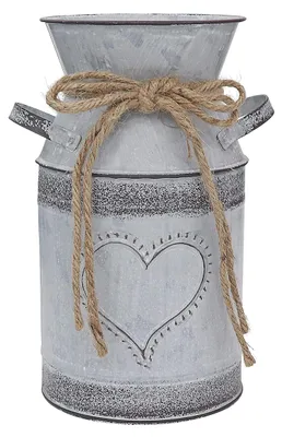 Image de Omgoods - Vase vintage en métal avec motif floral et cœur - 19 cm