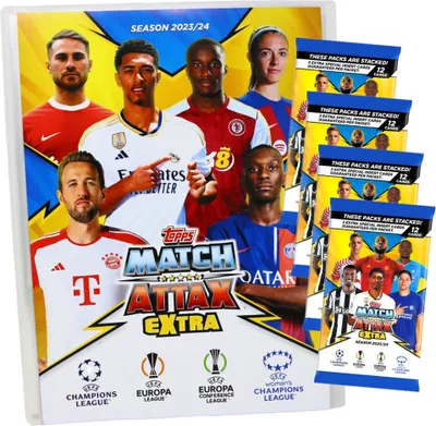 Produktbild von Topps Match Attax Karten Champions League Extra 2023-2024 - 1 Mappe + 4 Booster Sammelkarten