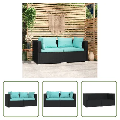 Produktbild von The Living Store 2-Sitzer-Sofa mit Kissen Schwarz Poly Rattan