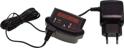 A Black+Decker charger for power tools is shown on a white background.