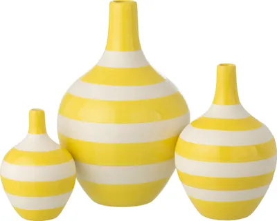 Produktbild von J-Line Set Von 3 Vase Gestreift Porzellan Weiß/Gelb