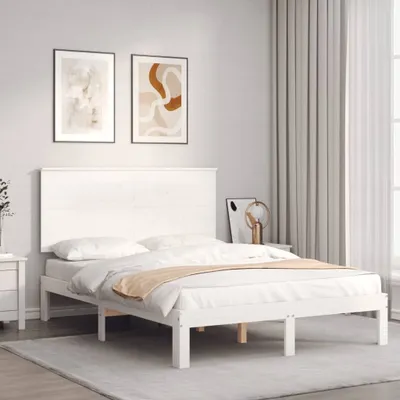 Produktbild von The Living Store Massivholzbett mit Kopfteil Weiß 140x190 cm