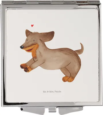 Produktbild von Mr. & Mrs. Panda Handtaschenspiegel quadratisch Hund Dackel - Weiß - Geschenk, Sprüche, Kosmetikspiegel Klein, Frauen Spiegel, Dachshund, Schminkspiegel, Mini, Herz