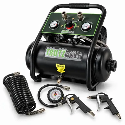 Zdjęcie produktu dla Premium Brushless Silent Whisper Compressor 9L - cichy kompresor 900 W, 62 dB, 8 barów wraz z akcesoriami