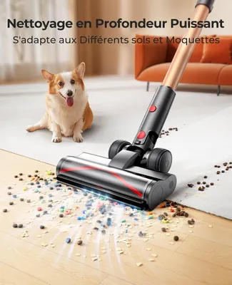 Image de Aspirateur à batterie 550W/45KPa, 60 Mins de temps de fonctionnement, Aspirateur sans fil avec fonction de mise en place, support mural avec station de chargement intégrée, écran tactile