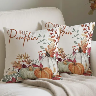 Kissenbezüge 2er-Set 45x45 cm Herbst Ahornblätter Kürbis Polyester