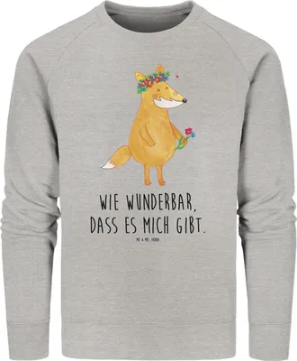 Produktbild von Mr. & Mrs. Panda Sustainable Pullover Fuchs Blumen Größe L - Heather Grey - Geschenk, Selbstbewusstsein, Pulli, Sweatshirt, Blumenliebe, Rundhals, Mich, Sweater, Baumwoll