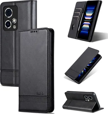 Obrázek produktu pro Kožené pouzdro pro Honor 90 GT, skládací peněženkové pouzdro s magnetickým uzávěrem a stojánkem černé