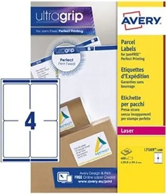 Produktbild von Avery Etiketten L7169-100, Weiß, Papier, 13,9 x 9,91 cm, 100 Blatt, 400 Aufkleber