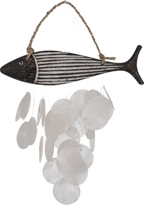 Produktbild von Muschel Mobile Fisch aus Holz, Muschelstücken - Fisch, Muschelscheiben, 30*22*1,5 cm, Windspiele & Klangspiele