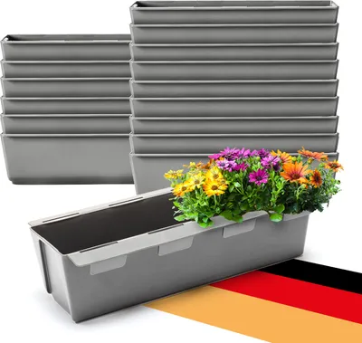 Produktbild von BigDean 16er Set Paletten Blumenkästen - Einsatz - mit Hängesystem zum Einhängen - 37cm Beton-grau - Pflanzkasten für Europalette Balkonkasten