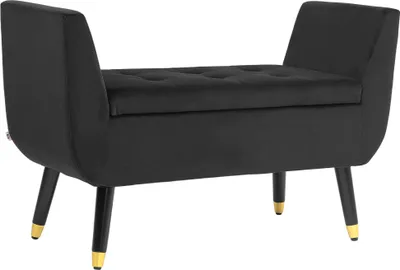 Produktbild von Sitzbank mit Stauraum, samtartigem Polyester, Kautschukholz, grau, 107 cm, Truhenbank, Wohnbank mit Armlehnen