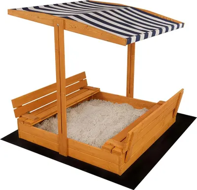 Obrázek produktu pro Dětské dřevěné uzavíratelné pískoviště s lavičkami a stříškou Baby Mix 120x120 cm modro-bílé