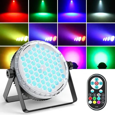 Immagine prodotto di Luce da palcoscenico LED Par - Flat Par - Confezione da 4, 120 W, 60 LED 4-in-1 RGBW, DMX512 8 canali, attivabile con il suono/Auto/Master-Slave - Bianco caldo