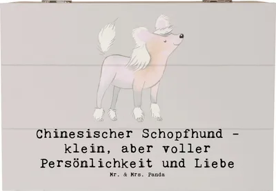 Produktbild von Mr. & Mrs. Panda Geschenkbox Chinesischer Schopfhund Liebe 22 x 15 cm - Grau Pastell - Geschenk, Hunderasse, Freude, fotobox, schmucktruhe, klein, Botschaft, Pflege Hunde