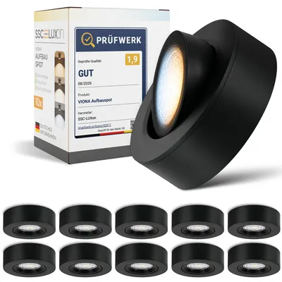 Produktbild von 10er Set SSC-LUXon VIONA LED Aufbaustrahler flach schwarz schwenkbar - Aufbauspot warmweiß, tralweiß, tageslichtweiß