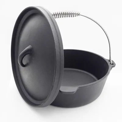 Immagine prodotto di HAMSON Dutch Oven smaltato | 5,5 litri | Pentola senza piedini | Pentola in ghisa con coperchio | Nero