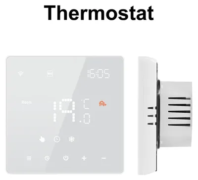 Produktbild von Raumthermostat Fußbodenheizung LCD Touchscreen Digital Programmierbar WLAN mit Alexa und Google Home Unterputz Wandmontage Schwarz Weiß
