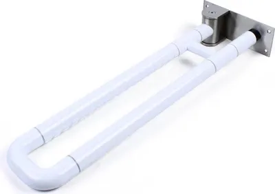 Zdjęcie produktu dla Poręcz łazienkowa – montowana na ścianie, składana poręcz – długość 60 cm – stal nierdzewna – powierzchnia antypoślizgowa – nośność 227 kg – kolor biały