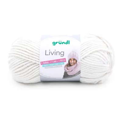 Produktbild von Gründl Wolle Living, 100 gr., tolle Schal- und Mützenwolle,  80 % Polyacryl/20% Polyamid creme (01)