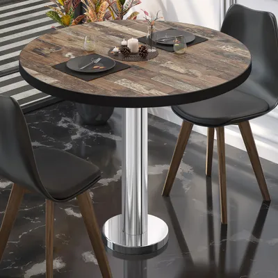 Produktbild von BML | Bistrotisch | Ø:H 70 x 75 cm | Vintage Old / Edelstahl | Rund | Schwarzer Rand | Bistrotisch Gastro Tisch