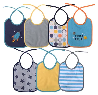 Produktbild von Lorelli Baby Lätzchen Set 7 Stück mit Bändern – Esslätzchen Baumwolle PEVA ab Geburt 0+ Monate UNI BOY GIRL