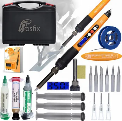 Obrázok produktu pre Spájkovacia stanica Rosfix Orange Rottweiler 60 W + RMA-223 + tavidlo 338 + cín 183 °C + 6 hrotov + kufrík na náradie + držiak | Sada 12 v 1