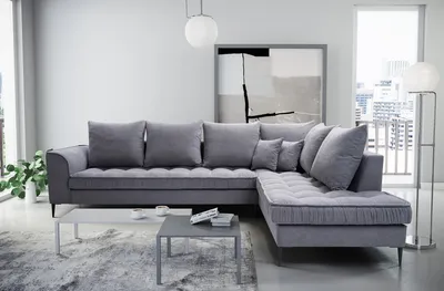Produktbild von AX LIVING Sofa grau Ligurian Couch in L Form für Wohnzimmer 306 cm R