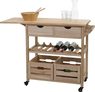 Produktbild von Servierwagen HWC-G35, Küchenwagen Rollwagen Küchenhelfer Beistellwagen Teewagen, Kiefernholz 89x119x41cm natur