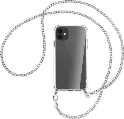Produktbild von Handykette Backcover-Schutzhülle mit Band (Metall silberfarben) für Apple iPhone 11 - silberfarbene Kette