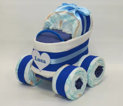 Produktbild von Windeltorte | Windelkinderwagen Herz blau | Windelgeschenk Junge
