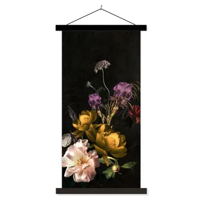 Produktbild von MuchoWow® Textilposter Blumen - Muster - Pflanzen 90x180 cm mit schwarzem Rahmen - Dekoration Wohnzimmer