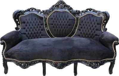 Produktbild von Casa Padrino Barock Sofa King Schwarz / Schwarz 184 x 125 x 81 cm - Massivholz Wohnzimmer Couch