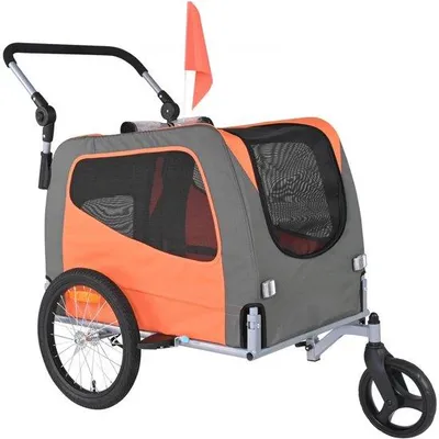 Imagen del producto de Remolque para perros / Carrito para perros - 2 en 1: remolque para bicicletas y carrito para bebés - Capacidad de carga: 30 kg - Estructura plegable - Ruedas desmontables rápidamente - Acoplamiento universal para bicicletas - Reflectores
