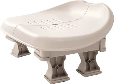 A beige and gray shower stool with four legs.