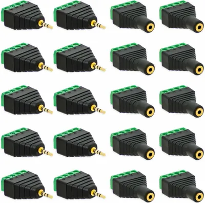 Produktbild von Klinken Stecker + Buchsen 2,5mm Adapter > Terminalblock 4 Pin Schraub Klemme Set [10x Stecker + 10x Buchse]