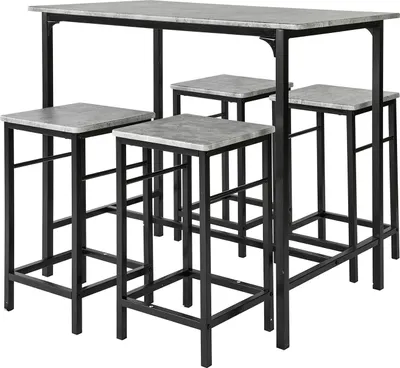Image de OGT11 Ensemble de tables de bar, 5 pièces de bistrot avec 4 chaises, gris foncé
