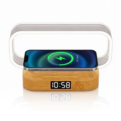 Produktbild von 15W Wireless Charger Nachttischlampe, wecker mit ladestation, Uhr, Touch, 3 Farbtemperaturen, dimmbar
