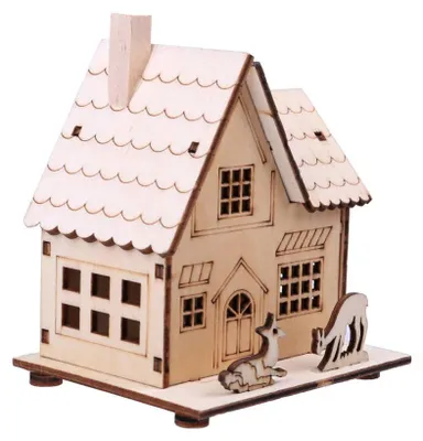 LED Kersthaus aus Holz, 9x8x14 cm, Weihnachtsdorf Dekoration