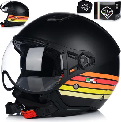 Produktbild von Jet Helm Mopedhelm | VITO MODA | Herren und Damen | Jethelm mit Visier | ECE 22.06  | Motorradhelm | M (57-58cm)