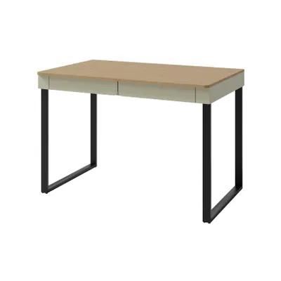 Produktbild von Beautysofa - Schreibtisch 125 cm, Moderner Computertisch mit 2 Schubladen, Arbeitstisch mi Stauraum, schwarze Metallbeinen, Bürotisch, Eukalyptus LICO