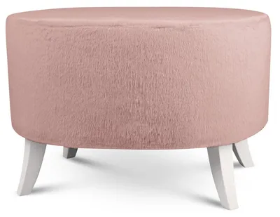 Produktbild von MG Design Ovaler Kunstfell-Hocker 62 x 72 cm in Rosa mit Holzbeinen - Gepolsterter Fußhocker für Wohnzimmer oder Schlafzimmer