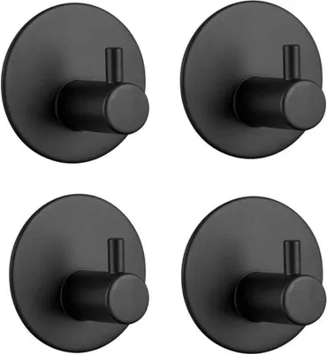 Produktbild von GKA 4 Stück Handtuchhaken schwarz rund Klebehaken Edelstahl Metall Haken Selbstklebend Bad Küche Handtuchhalter Kleiderhaken ohne Bohren