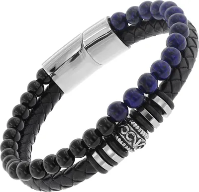 trendor 75876 Herren-Armband Leder Schwarz / Onyx / Stahl 1